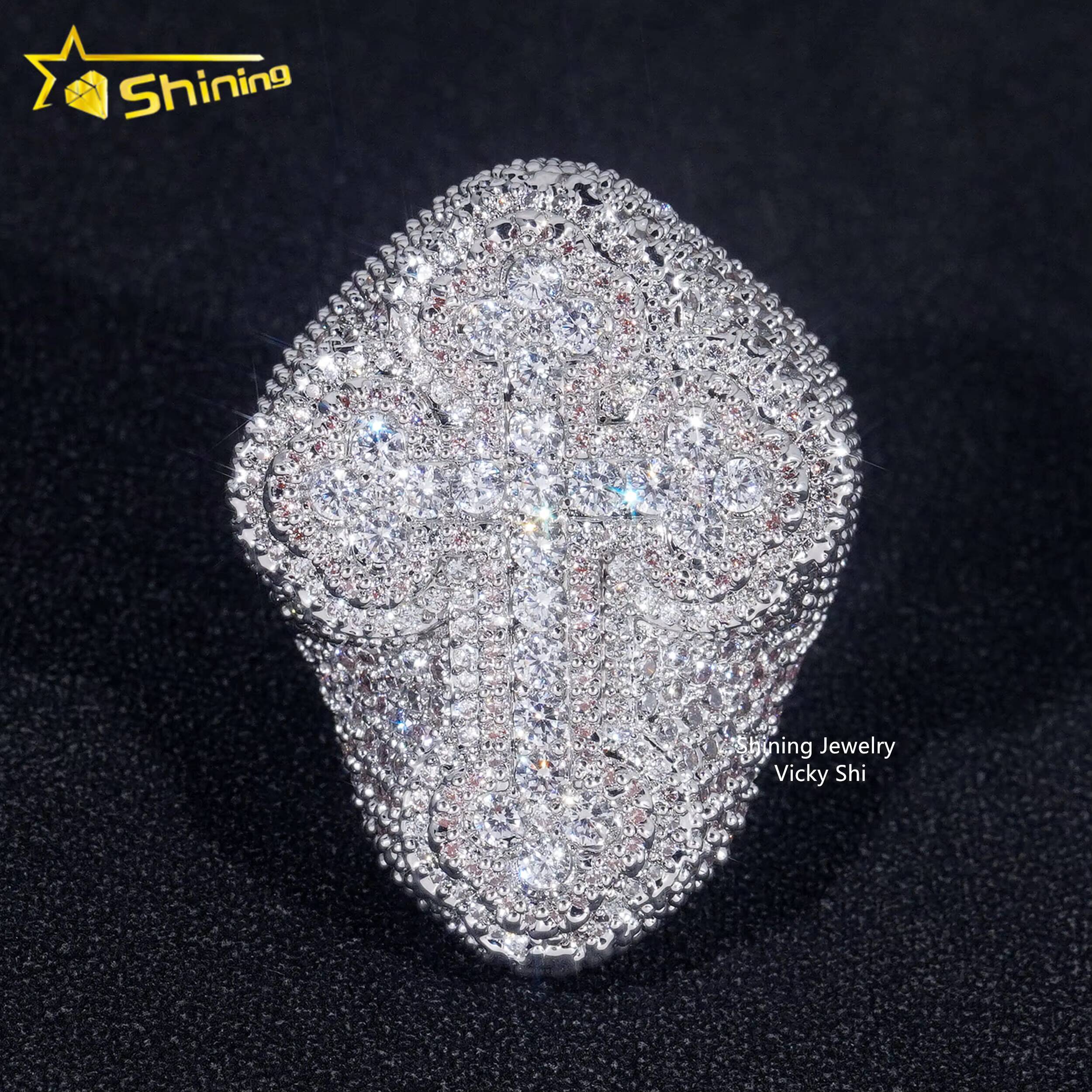Fast Shipping Iced Out Hip Hop Ring Men Fashion Brass Cubic CZ Diamond Cross Ring Luxury Style Wedding Engagement Rings