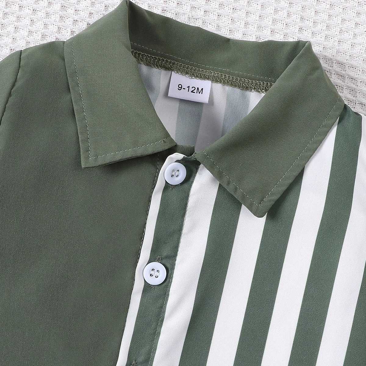 2-piece set of fashionable and casual solid color splicing short-sleeved shirt top and shorts for baby boys summer Z250811