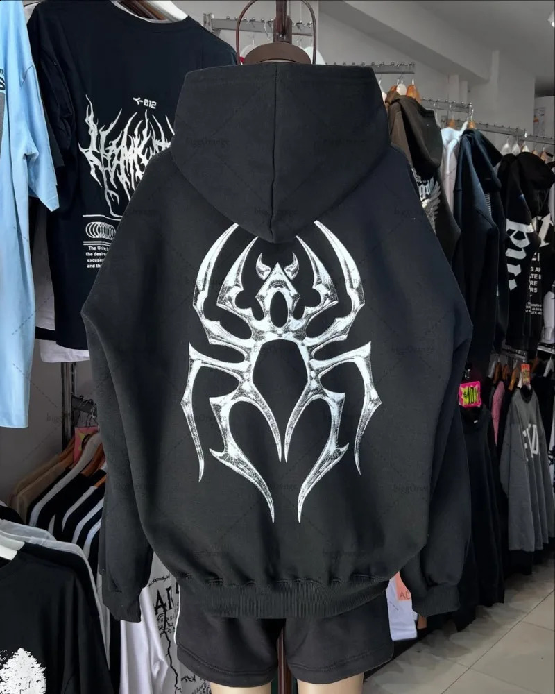 Gothic Graphic Hoodie Streetwear Women American Hiphop Retro High Street Trendy Y2K Harajuku Casual Oversized Sweatshirt Men 250808