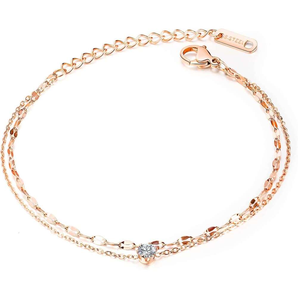 Simple Charm Anklet Women, 14k Rose Gold Plating Beach Dainty Cute Tiny Adjustable Stainless Steel Ankle Bracelets Personalized Foot Chain Jewelry Gif