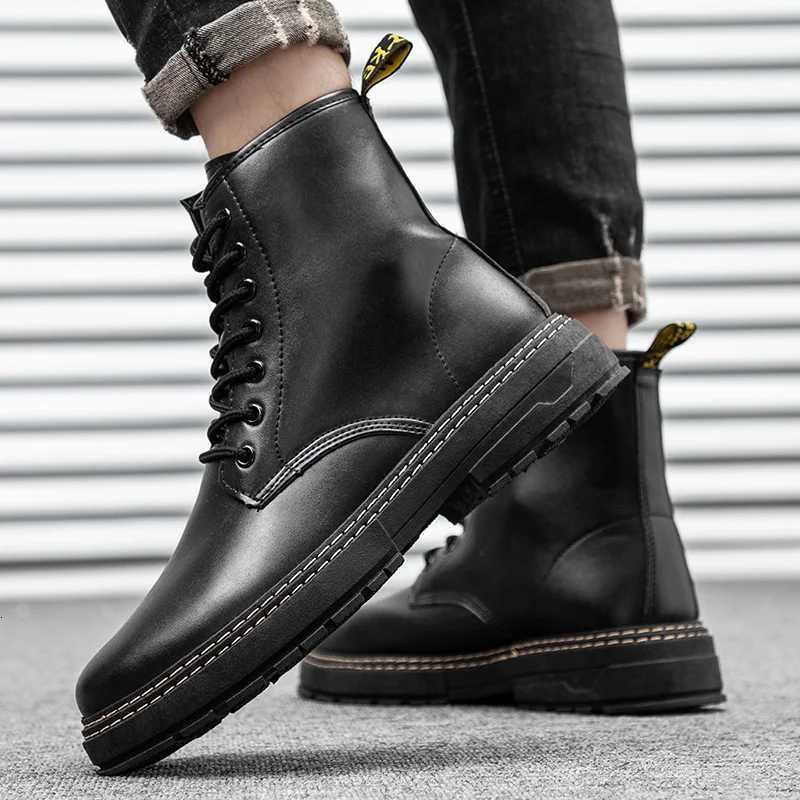 High Top Boots Mens Leather Shoes Fashion Motorcycle Ankle Boots For Men Winter Boots Man Shoes Lace-Up Botas Hombre W250811