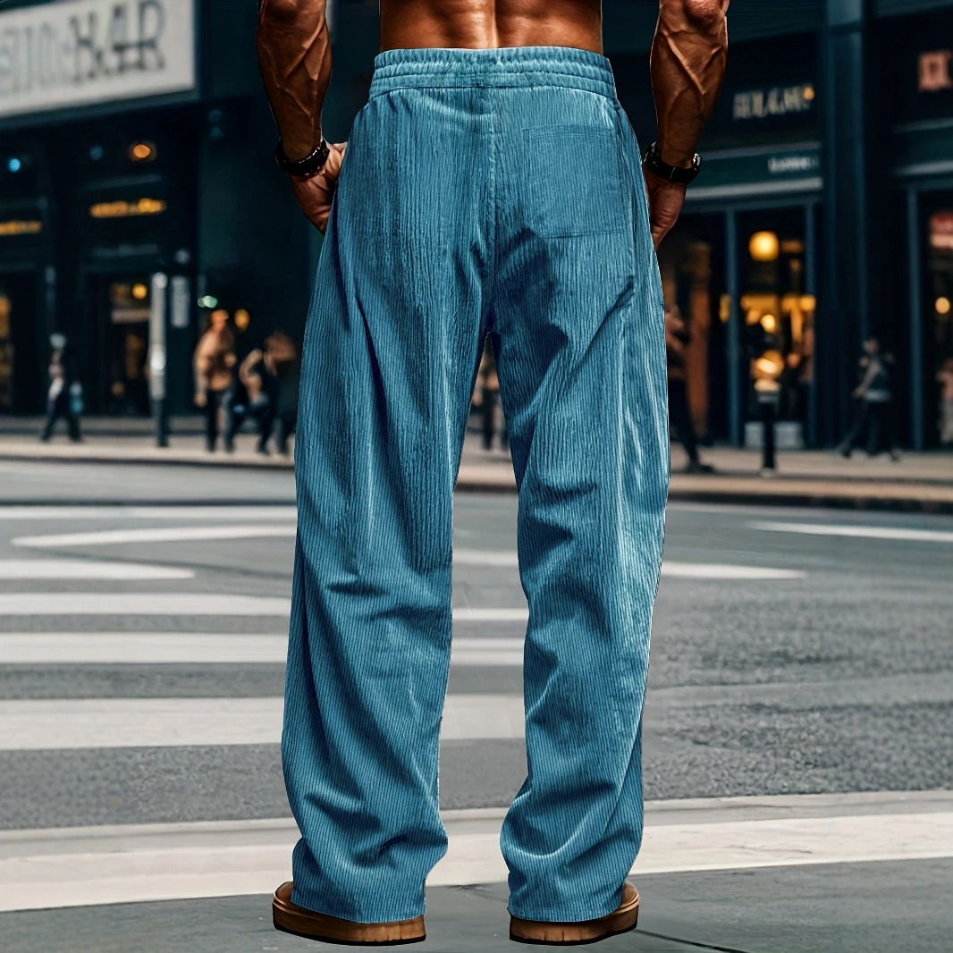 High Quality Striped Corduroy Mens Casual Pants Autumn Winter Loose Fashion Cargo Straight Pants Fitness Sports Hip Hop Pants 250811