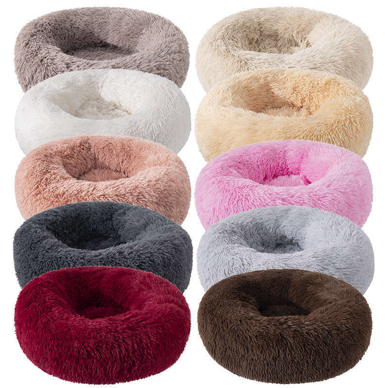 Cat Plush Round Winter Dog Mat Bed Pet Supplies-FurHaven Calming Cuddler Long Fur Donut Bolster Dog Bed