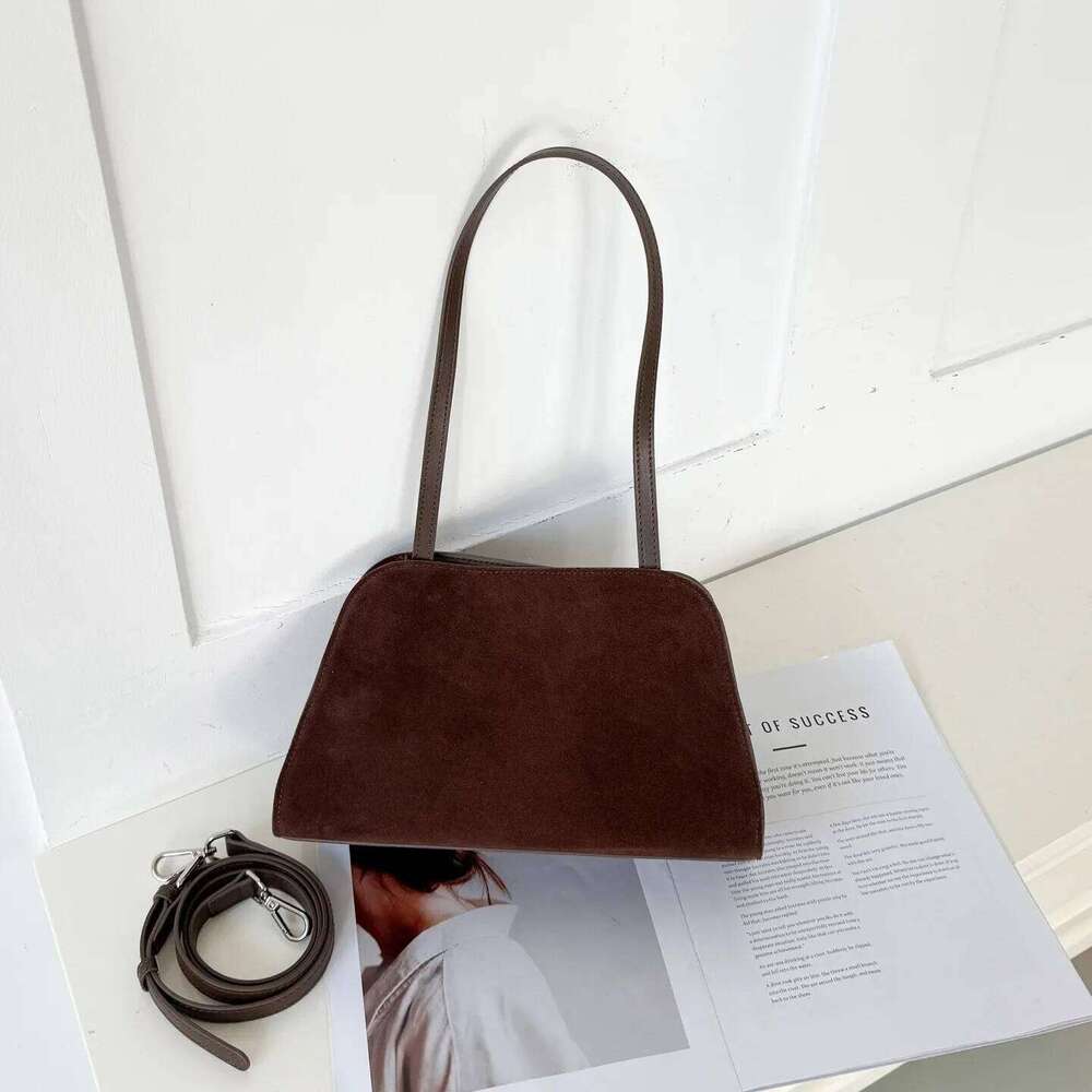 Women's Designer Brand Clip Tote Matte Suede Leather Geuine Grade Nubuckcowhide Female Armpit Shoulder Bag High-end New