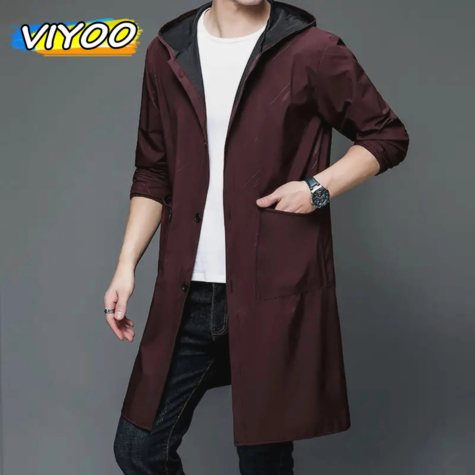 Mens Rain Coat Printed High Quality Windbreaker Raincoat Waterproof Hoodies Hooded Overcoat Male Trench Outerwear For Men 250804