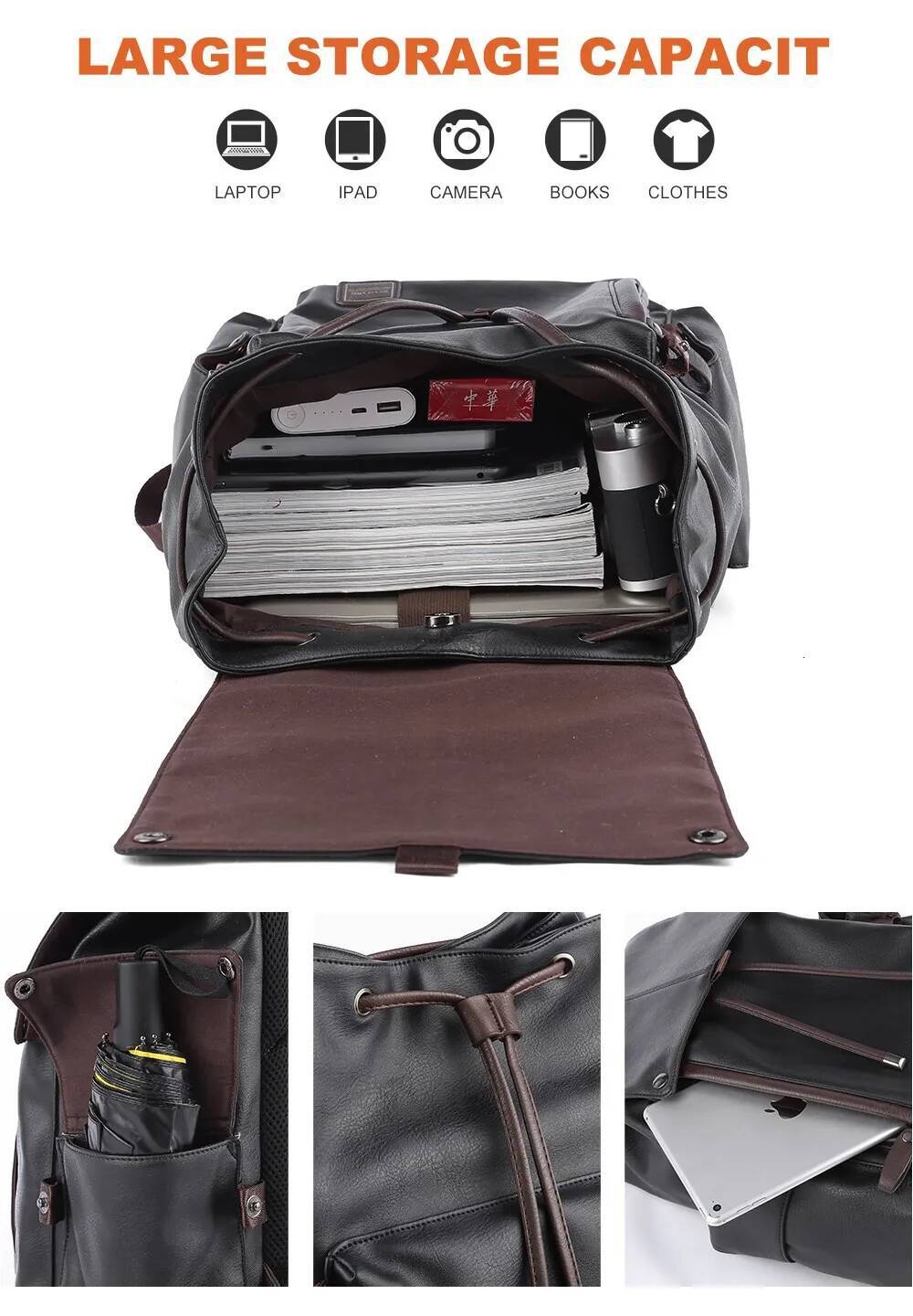 Lether Men Vintage For Teenager Laptop PC Portable Bags Designer Boys Travel Backpack Thin School Mochila high-quality