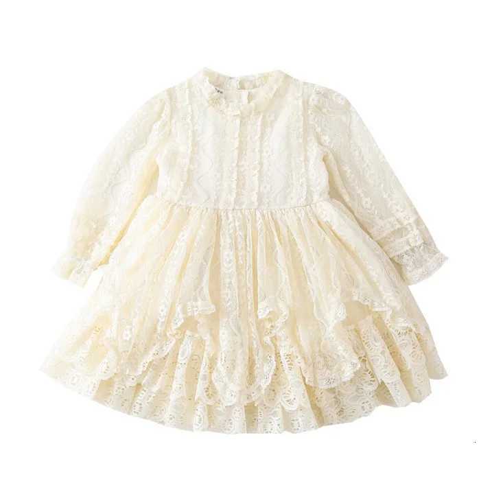 Korean Autumn Children Girl Princess Dress Lace Long Sleeve Kid Baby Girls Dress Hollow Sleeve Round Collar Toddler Girls Dress W250811