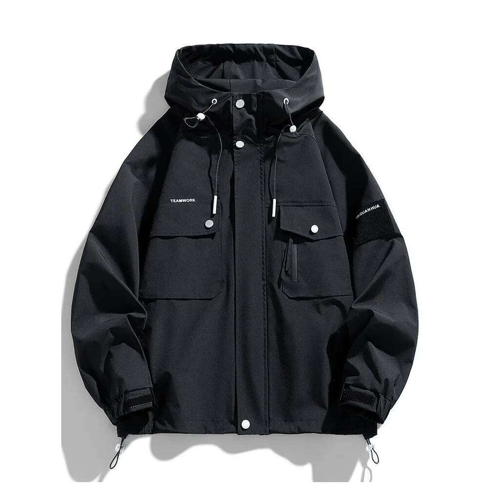 Designer Clothing 2025 Men's Jacket Korean Style Multi-Pockets Hooded Windbreaker Unisex Oversized Coat Streetwear Black Windproof Casual Jackets