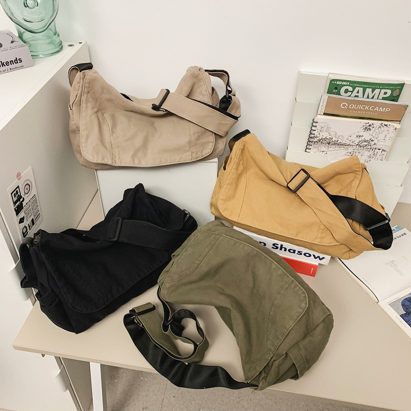 Washed Canvas for Women, Lazy Crossbody Artistic Style College Student Bag, Casual Shoulder Messenger Bag