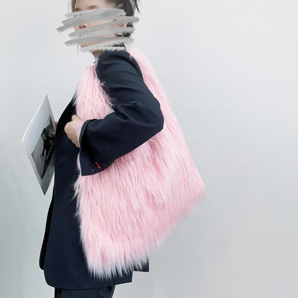 Women Fluffy Shoulder Bag Hasp Fuzzy Tote Handbag Casual Faux Fur Versatile Large Capacity Fall Winter Soft 250811