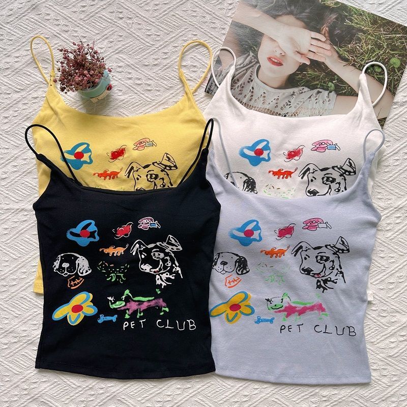 Yellow Dopamine Camisole Vest For Women With Chest Pads Beautiful Back Tube Top Base Layer Outerwear Sweet And Spicy Printed Top