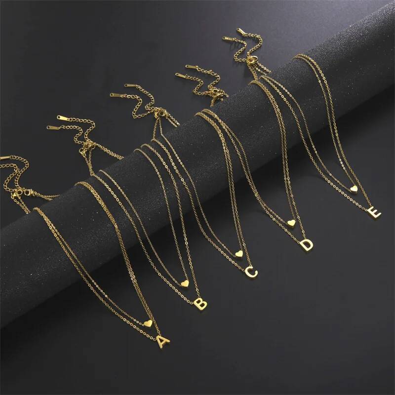 Fashion Tiny Heart Initial Gold Sier Color Multilayer Letter Choker Necklace For Women Charm Pendant Jewelry Gift Jewelry for Women