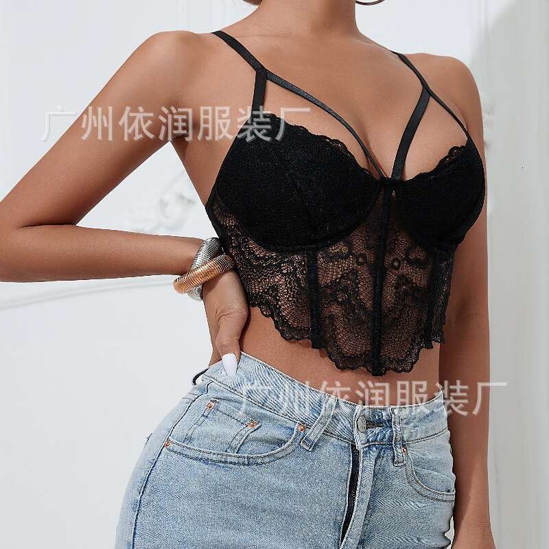 Summer Lace Patchwork Sexy Backless See-through Slim Fishbone Solid Color Camisole Tank Top
