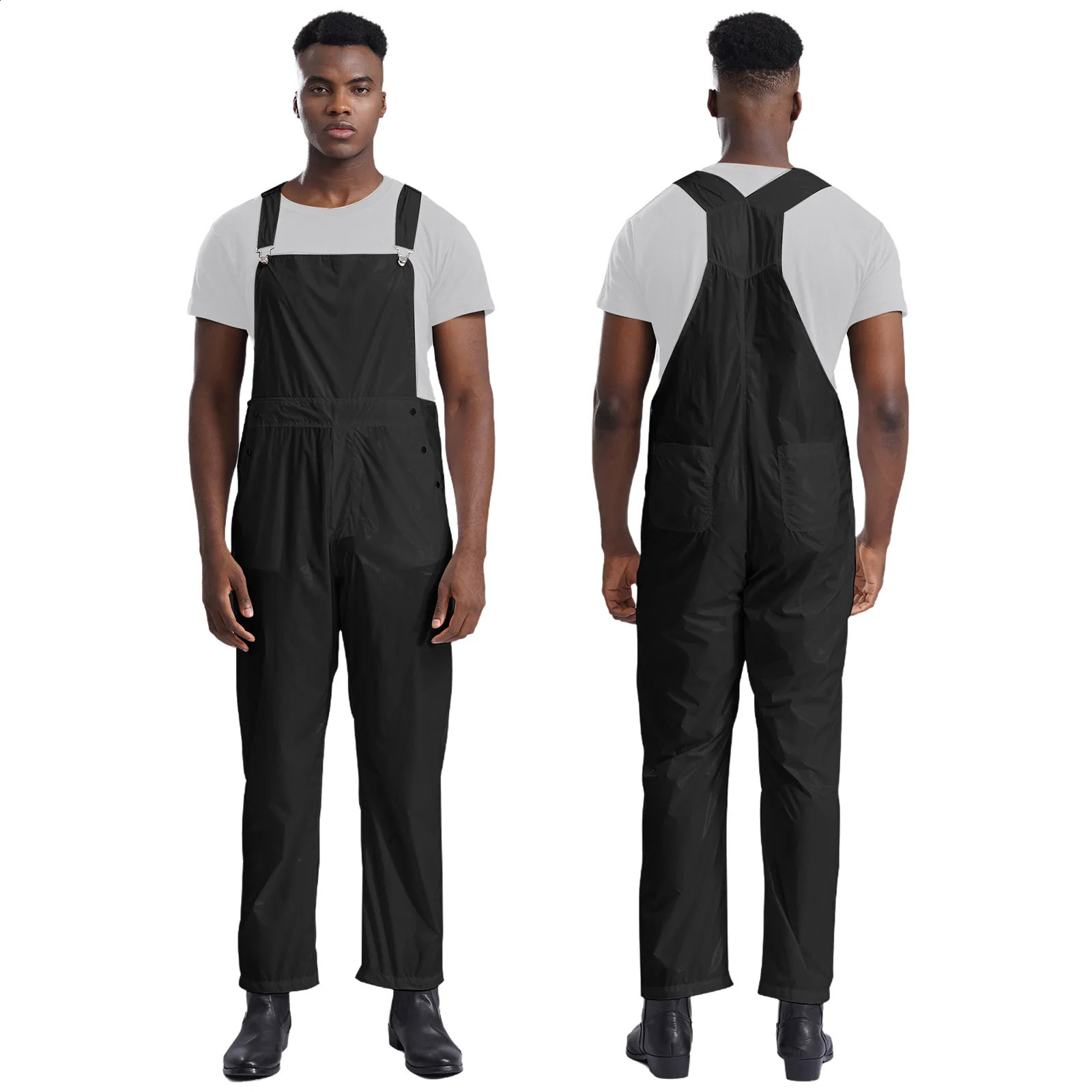 Mens Glossy Bib Overall Adjustable Wide Straps Dungarees Streetwear Daily Casual Suspender Trousers Jumpsuit with Pockets 250729