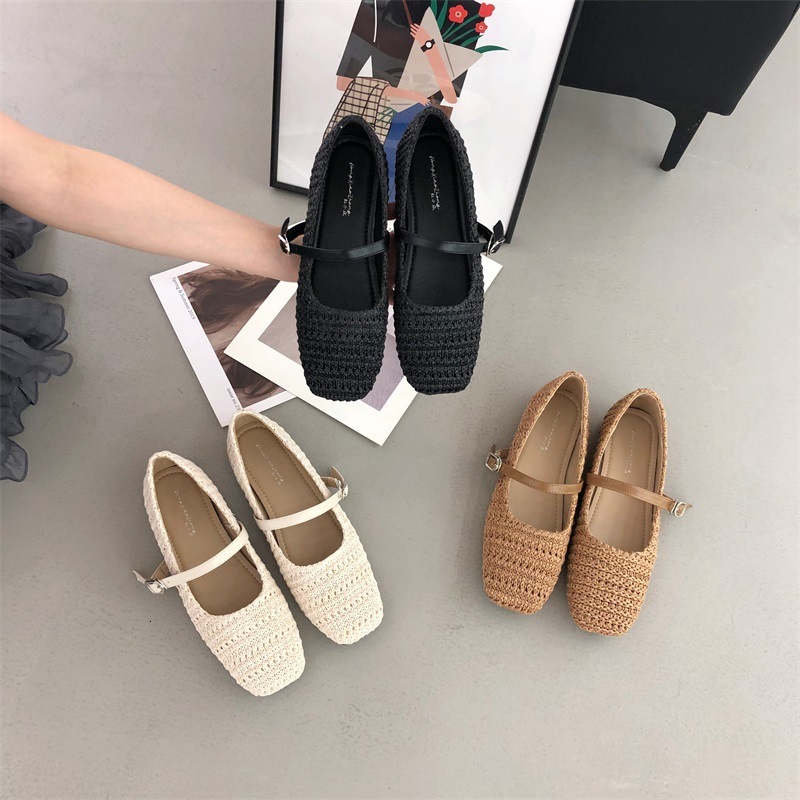 designer shoes Spring Summer New Vintage Mary Jane Square Toe Flat Shoes French Style Single Shoes luxury shoes Ballet Flat Nude shoes
