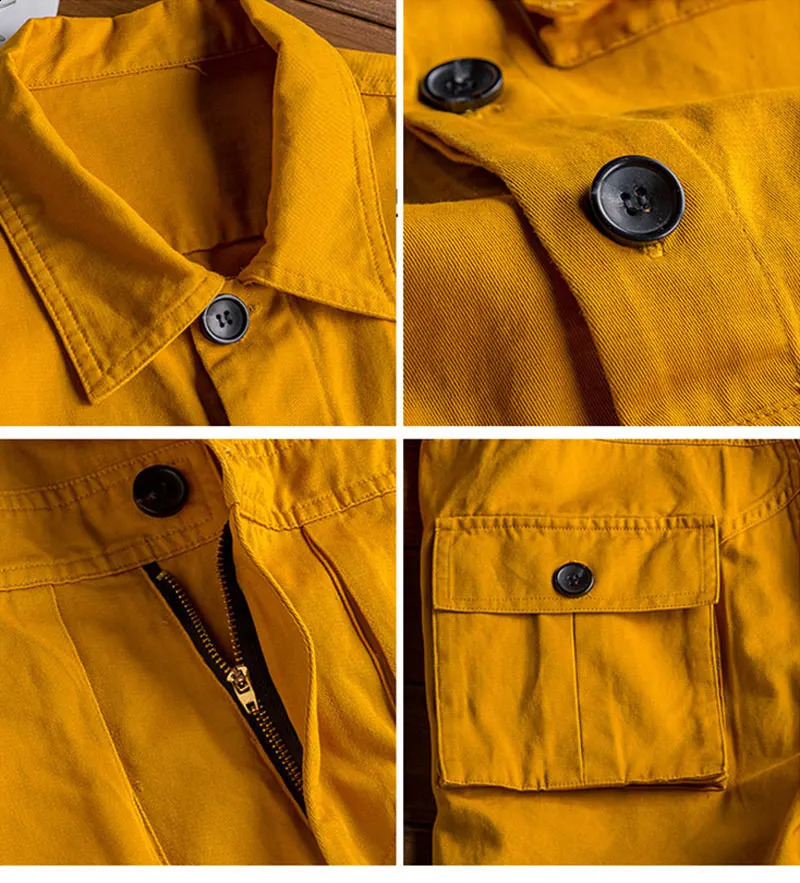 Spring Overalls Mens Jumpsuit Loose Long Sleeve Cotton Cargo Pants Black Yellow Workwear Trousers Working Uniform Rompers 250729