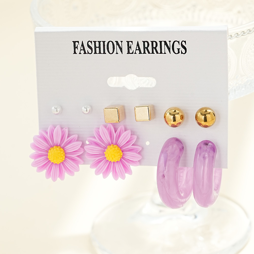 Fashionable accessory set: petal earrings and exaggerated colorful stud earrings set