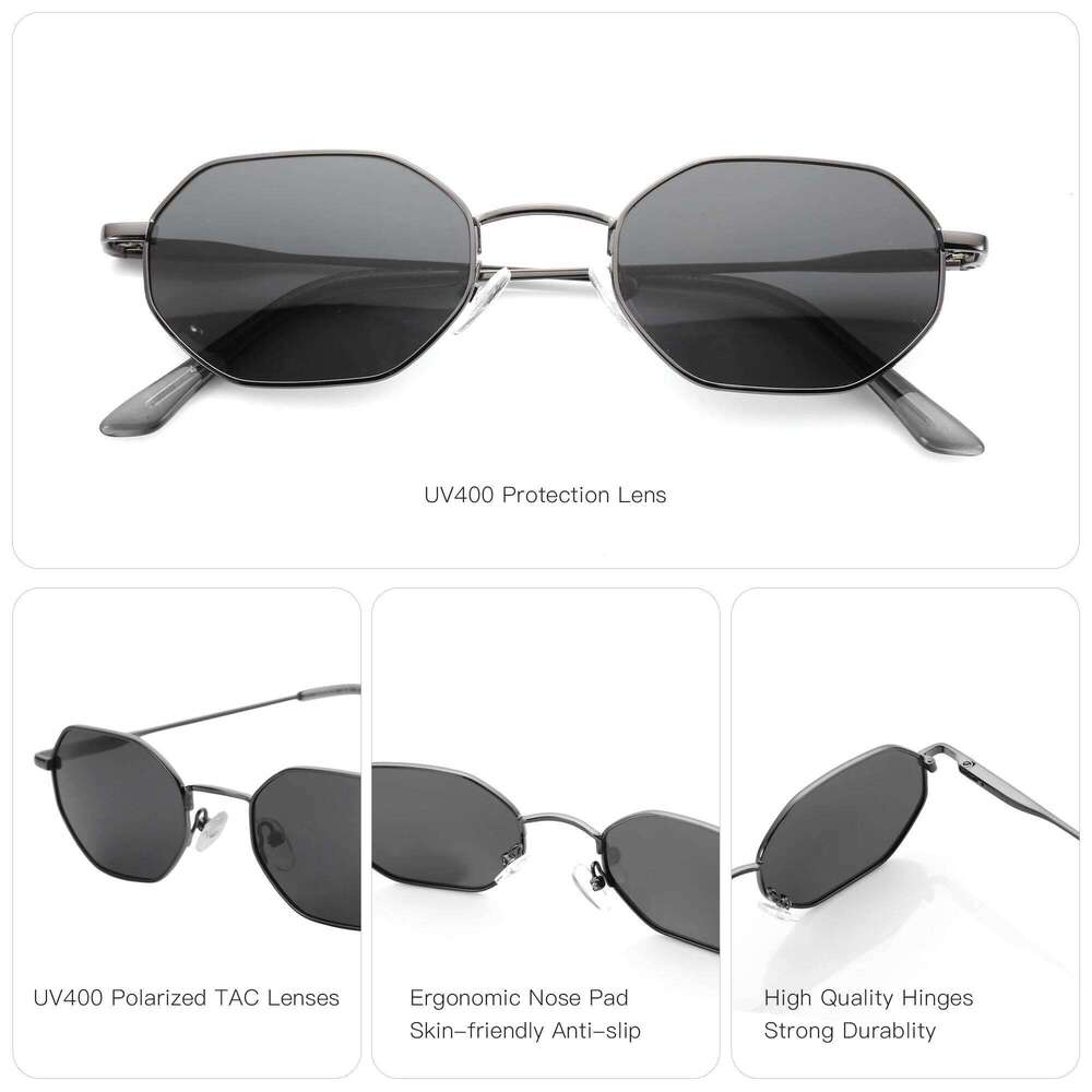 ZENOTTIC Retro Small Polygon Polarized Sunglasses Women Metal Sun Glasses Men Anti-Glare UV400 Goggles Driving Eyewear
