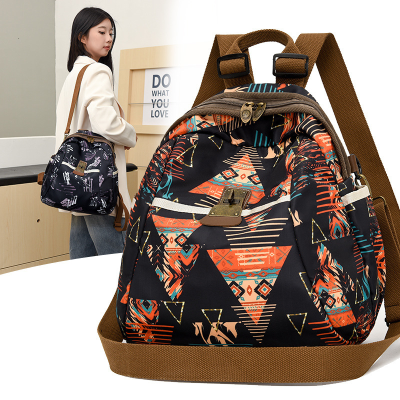 Trendy Printed Women's 2025 New Lightweight Oxford Cloth Backpack Multifunctional Casual Travel Bag ddmymoon