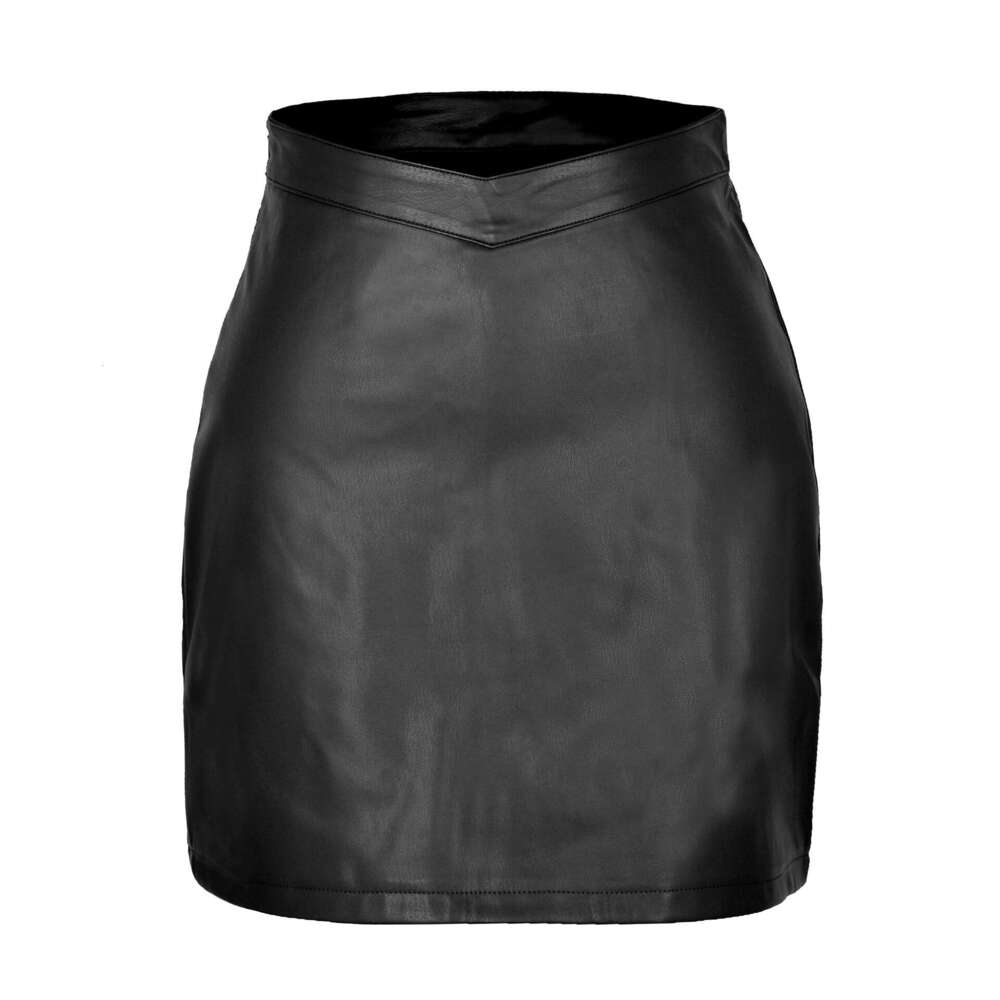 2025 Women's PU Short Fashion V-Waist Crop Zipper Leather Ins Designer T shirt Half Skirt Women