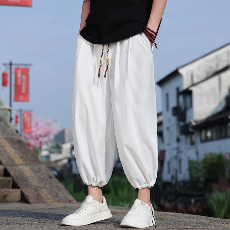 Summer AnkleLength Pants Men Fashion Chinese Style Casual Loose Harem Man Lightweight Straight Wide Leg M5XL 250729