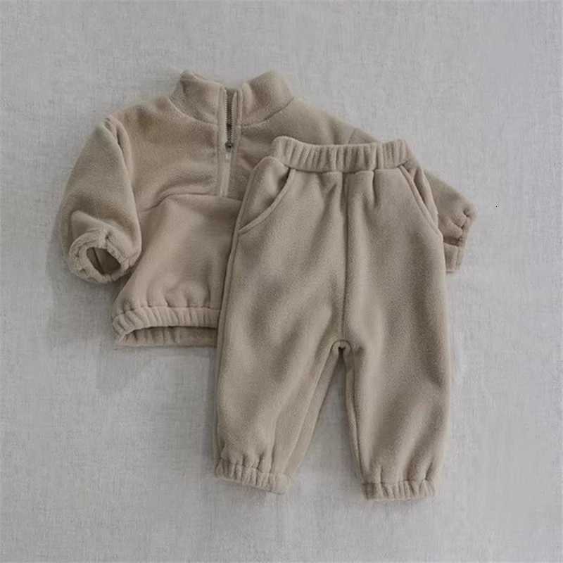 Kids Fleece Warm Set Winter Plus Velvet Outfits Long Sleeved Pullover Tops+Pants 2Pcs Autumn Childrens Casual Clothing Sets Z250811