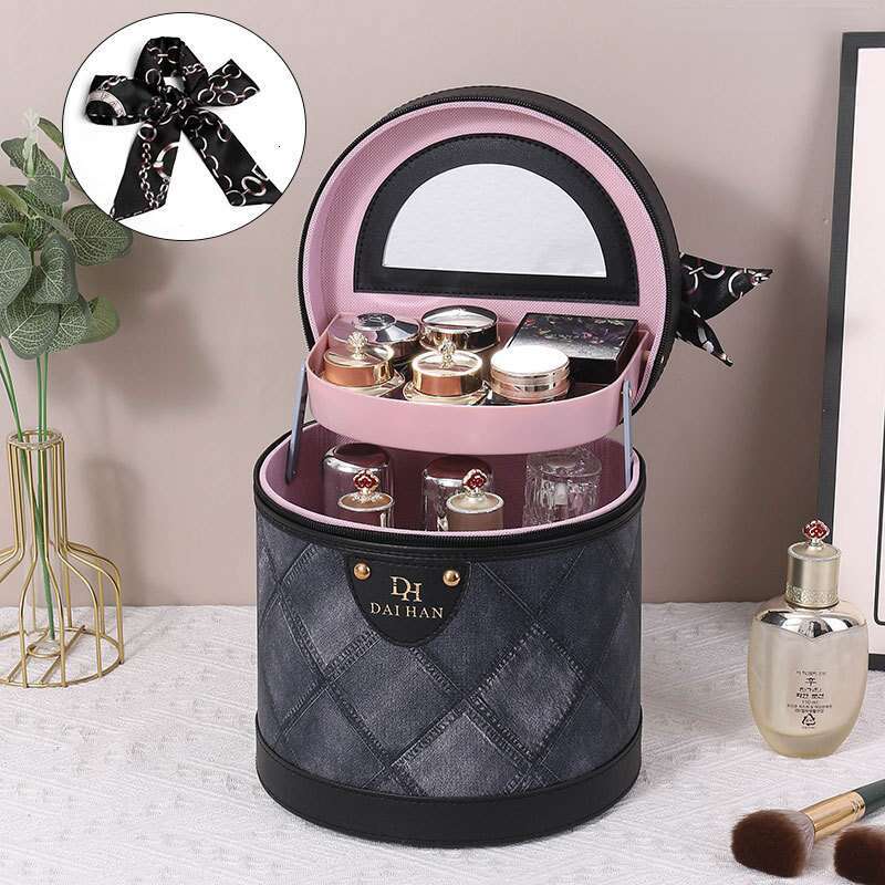 DHessentials Maillard Tone Bucket Bag - Large Capacity Waterproof Makeup Case, Multi-Functional Vintage Cosmetic Organizer (1300g)