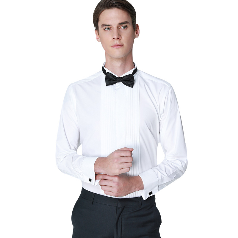 Men's Cuff Dress Shirt White Long Sleeve Social Male Shirts Regular Fit Party Dinner Wedding Cufflinks Formal Shirt