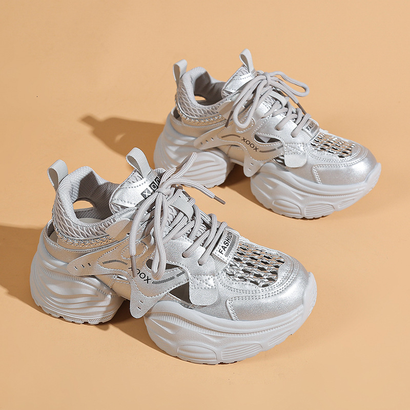 Mesh hollowed out dad and women's shoes 2025 new designer thick soled casual sports shoes lightweight running shoes