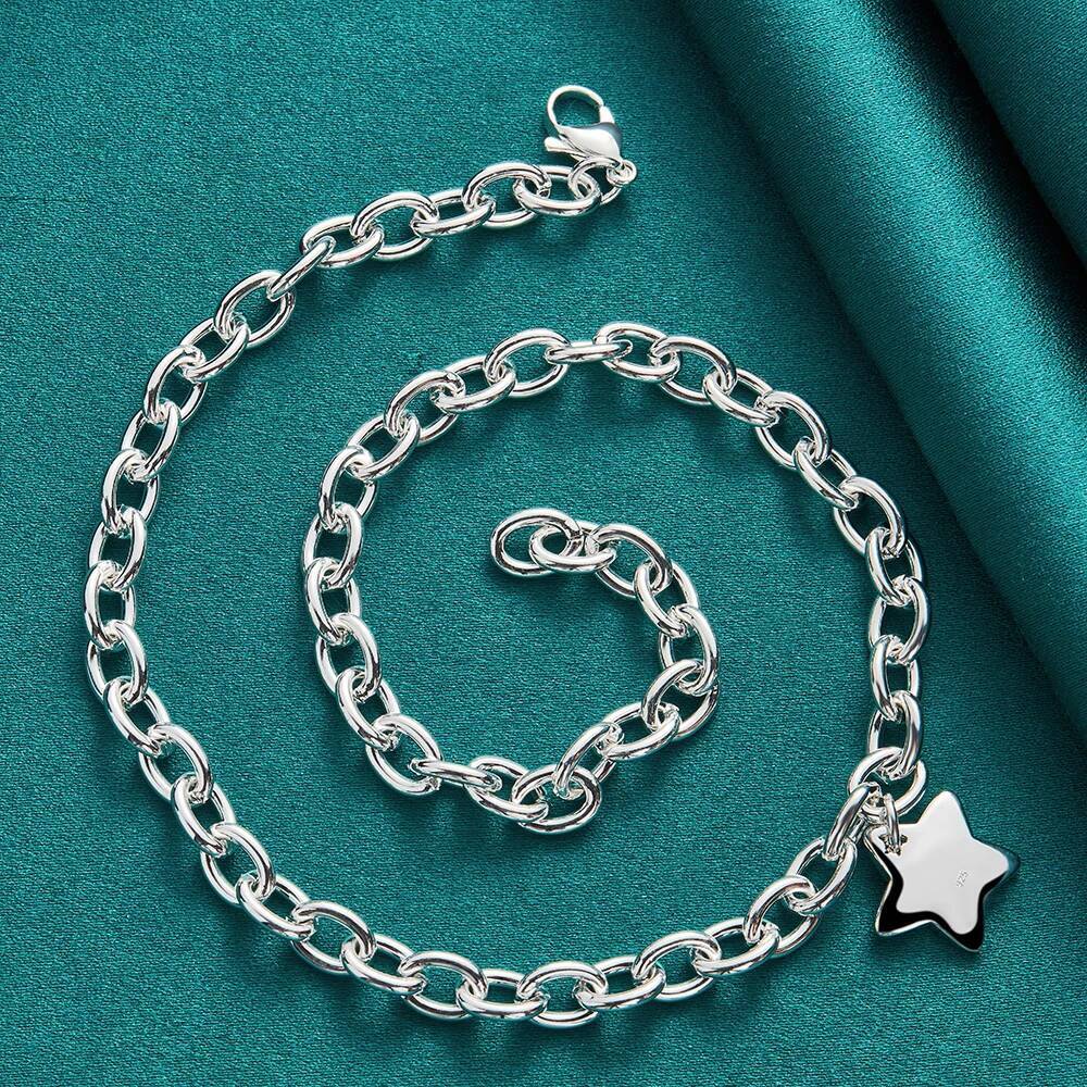 DOTEFFIL Sterling Sier Star Pendant 18 Inch Chain Necklace For Woman Wedding Engagement Fashion Jewelry