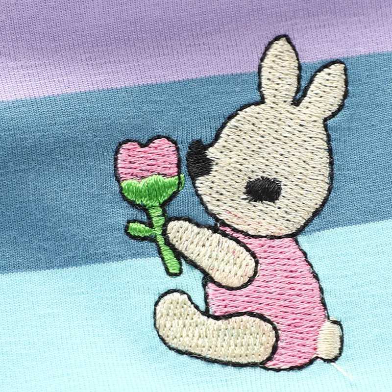 Girls Summer Fashion Cute Short Sleeve Cartoon Rabbit Embroidered Rainbow Stripe Baby Girl Princess Dress W250811