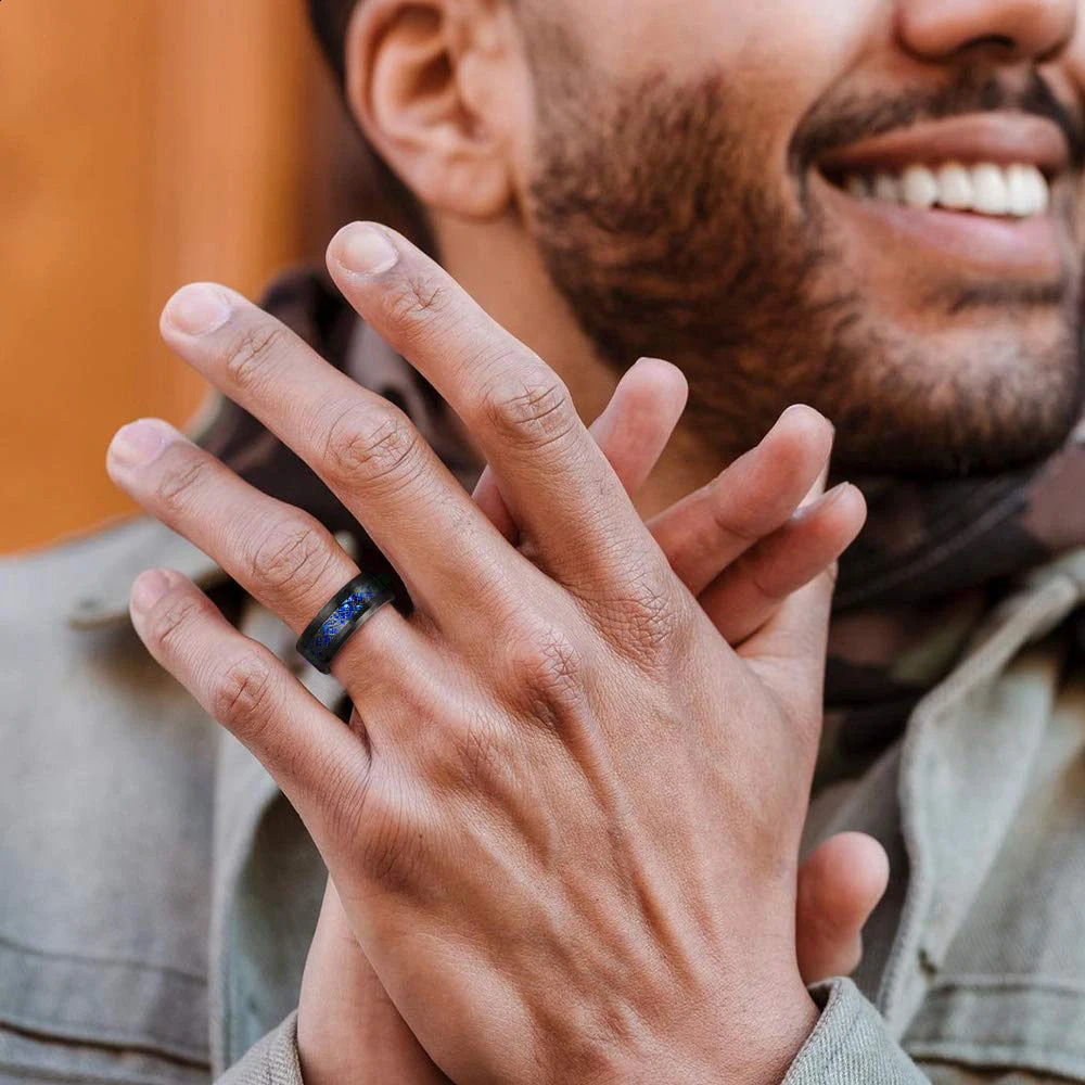 Charm Couple Rings For Men Stainless Steel Celtic Dragon Ring Heart Black Zircon Women Wedding Rings Set Valentines Day Jewelry 250805