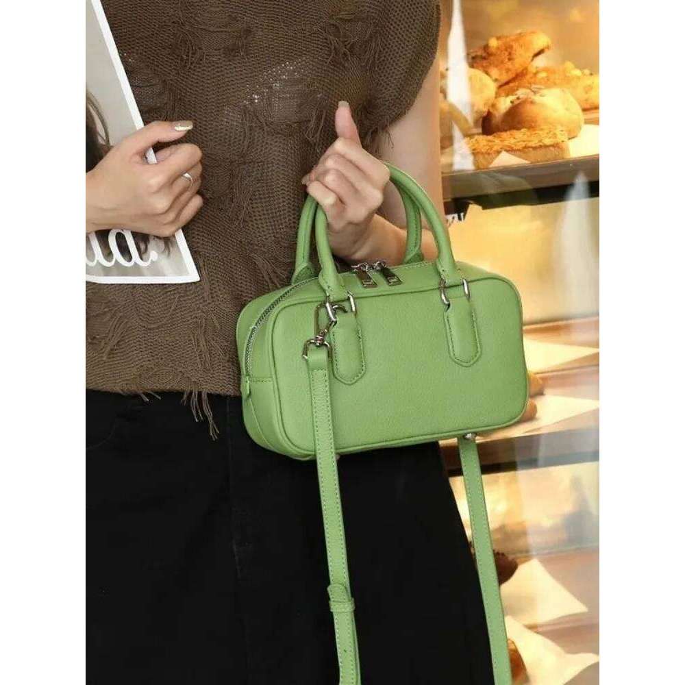Women Fashion Cowskin Genuine Leather Boston Bag Solid Color Designer Single Shoulder Crossbody Bags Office Ladies Tote Handbag