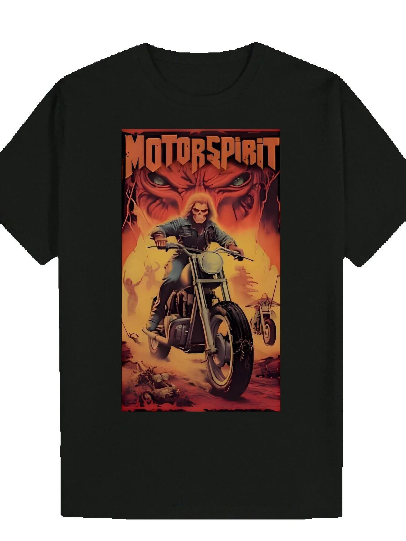 Men's Motorcycle Graphic - Black Casual Crew Neck Polyester T-Shirt with 'MOTORSPORT' Design, Summer Short Sleeve Shirt Suitable for Cy