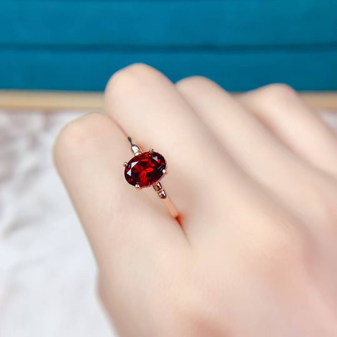 Wine Red Garnet Silver Ring 6mm*8mm 1ct Natural Garnet Ring for daily wear Vintage 925 Silver Gemstone Jewelry