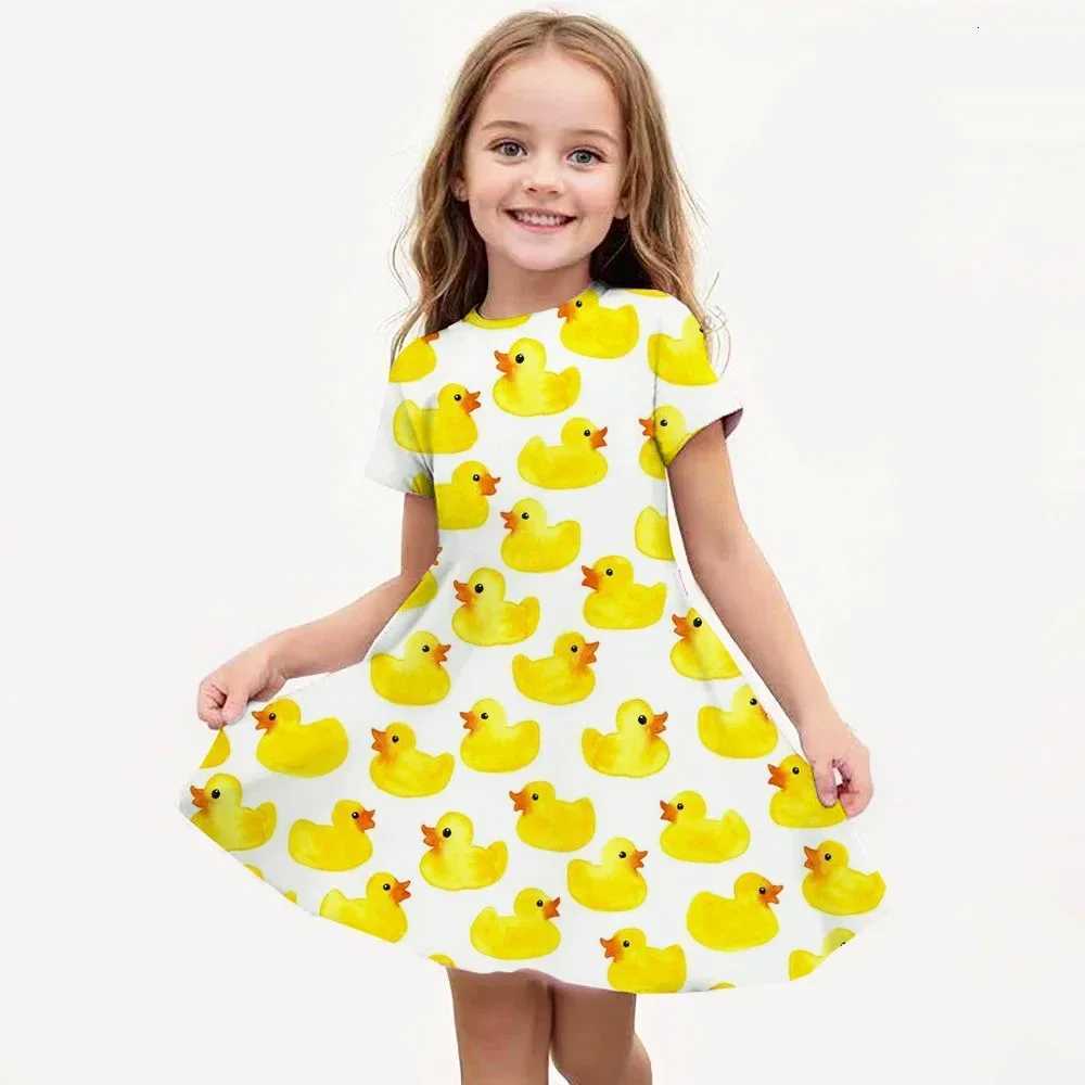 MINISO Summer Girls Cartoon Yellow Duck Dress Fashion Dress Kids Daily Casual Stylish Short Sleeve Clothing Cute Streetwear W250811