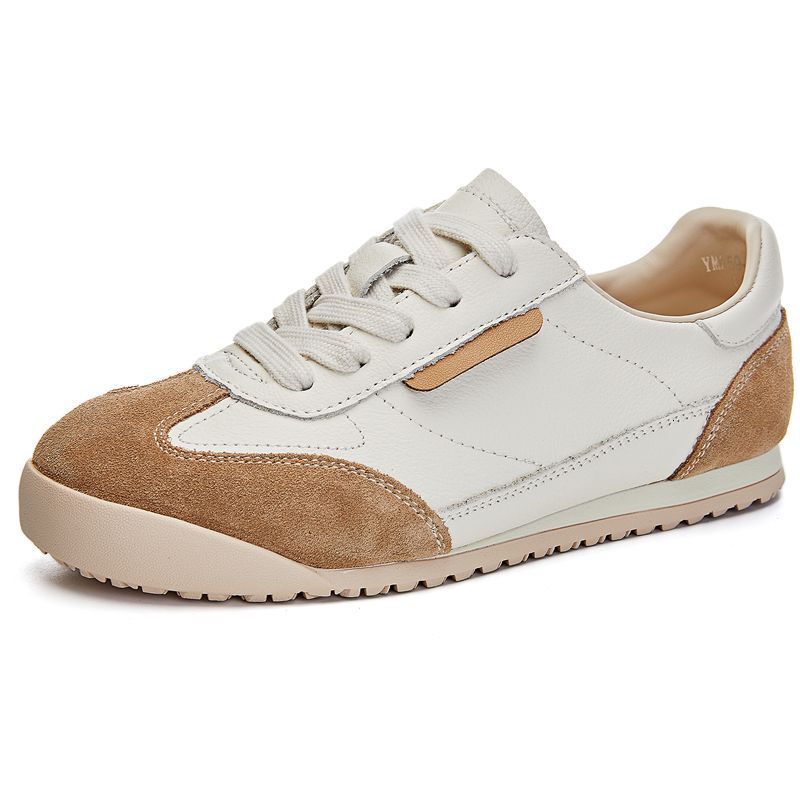 Genuine leather women's Dexin shoes 2025 designer new retro color blocked flat shoes casual sports shoes