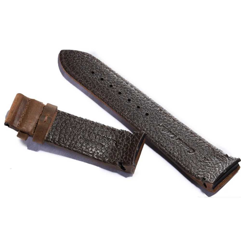 Reef Tiger/RT 23mm Width Brown Leather Watch Strap Black Genuine Leather Watch Wristband for Men RGA703 W250811