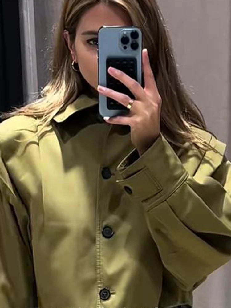 Street Button Jacket Women Baggy Lapel Single Breasted Long Sleeve Solid Crop Coat Female 2025 Spring Autumn Casual Lady Outwear 250805