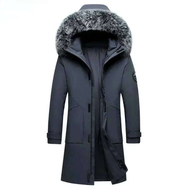 Winter Brand Long Style Jacket Casual Fur Collar Hooded White Duck Down for Men's Mountaineering Warm Coat