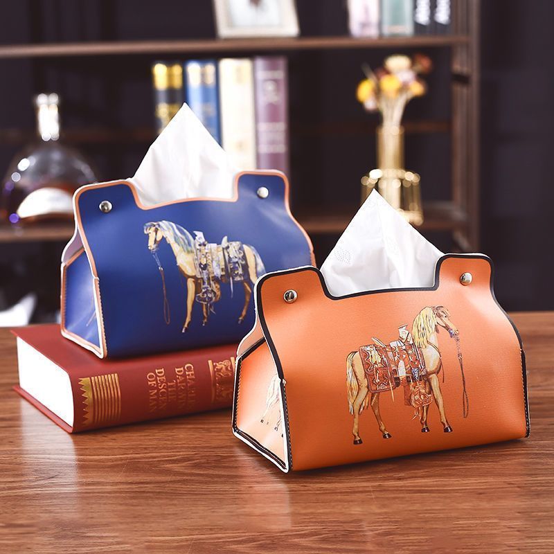 Designer Luxury Leather Tissue Box European Retro Style Bathroom Car Living Room Coffee Table Universal Storage Box