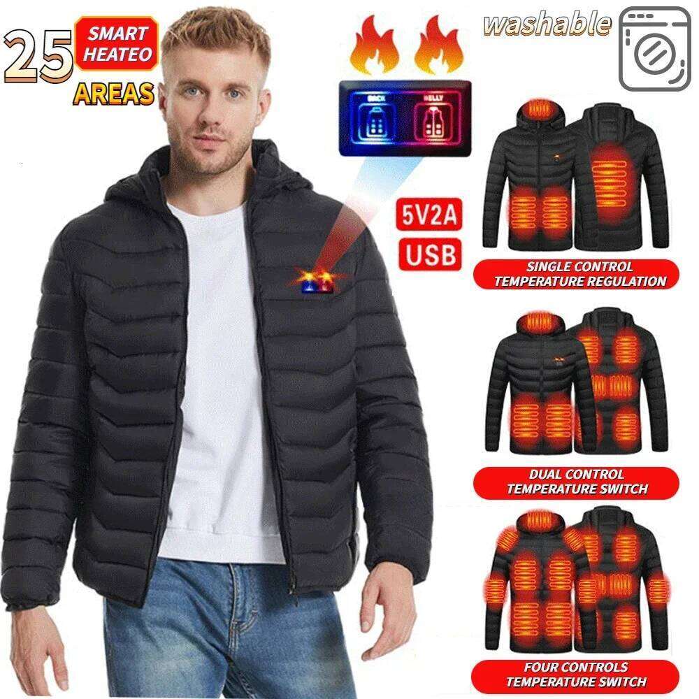 25 Areas Heated Men Women Usb Electric Self Heating Down Cotton Jacket Winter Parka Warm Camping Skiing Clothing