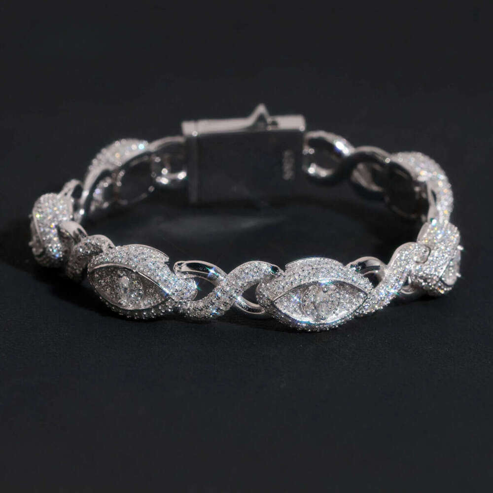 Real Sterling Sier Gold Plated Hip Hop VVS Lab Dia Moissanite Infinity Cat Eye Cuban Link Chain Bracelet