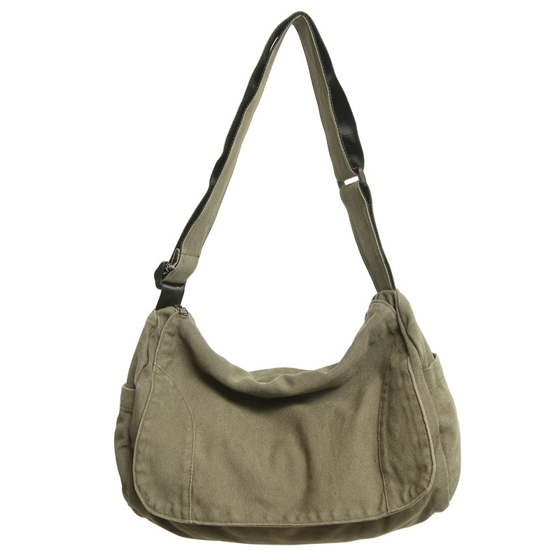 Washed Canvas for Women, Lazy Crossbody Artistic Style College Student Bag, Casual Shoulder Messenger Bag