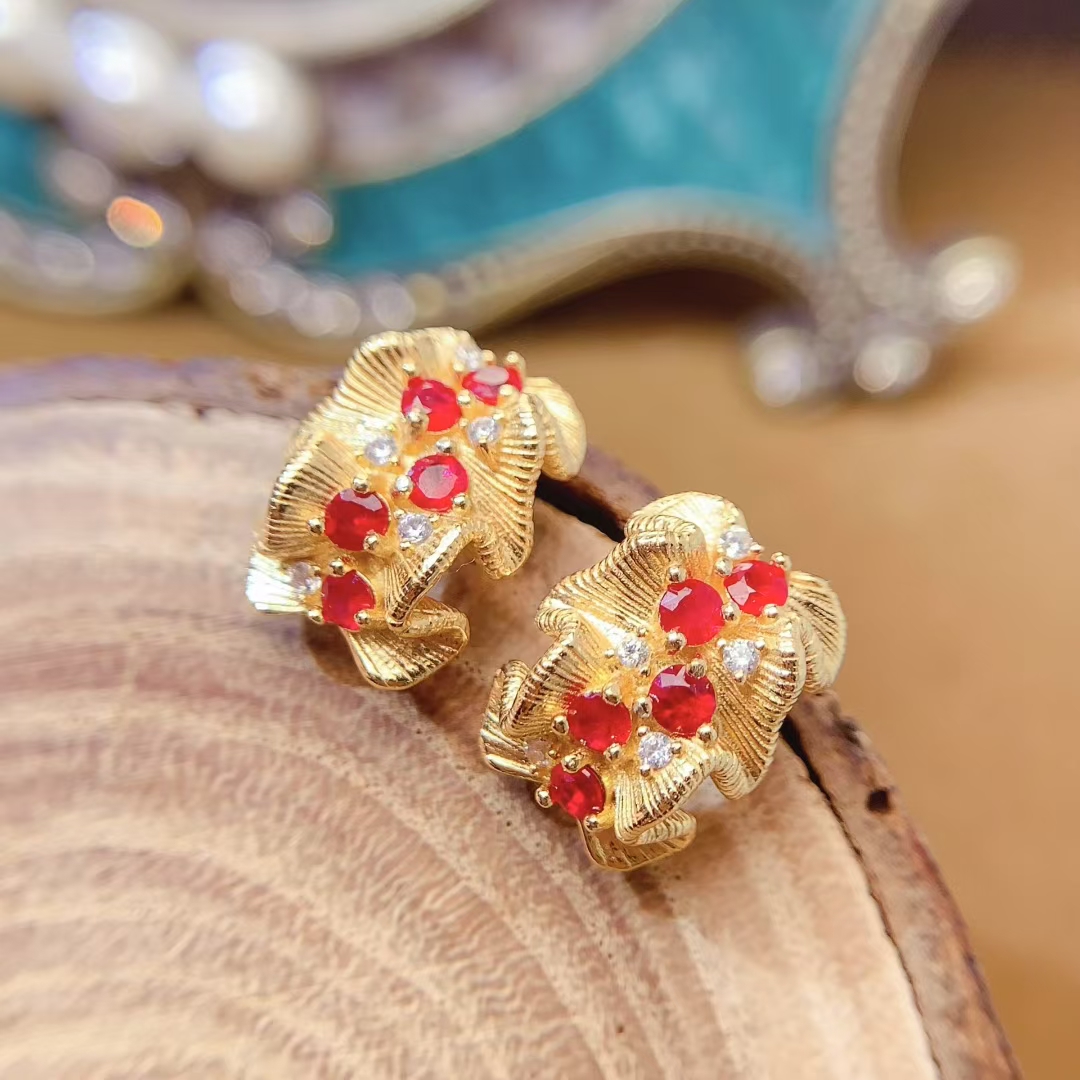 925 Silver designer earrings 10 pieces 2.5mm natural Ruby Stud Earrings for party 18K gold plated silver ruby jewelry