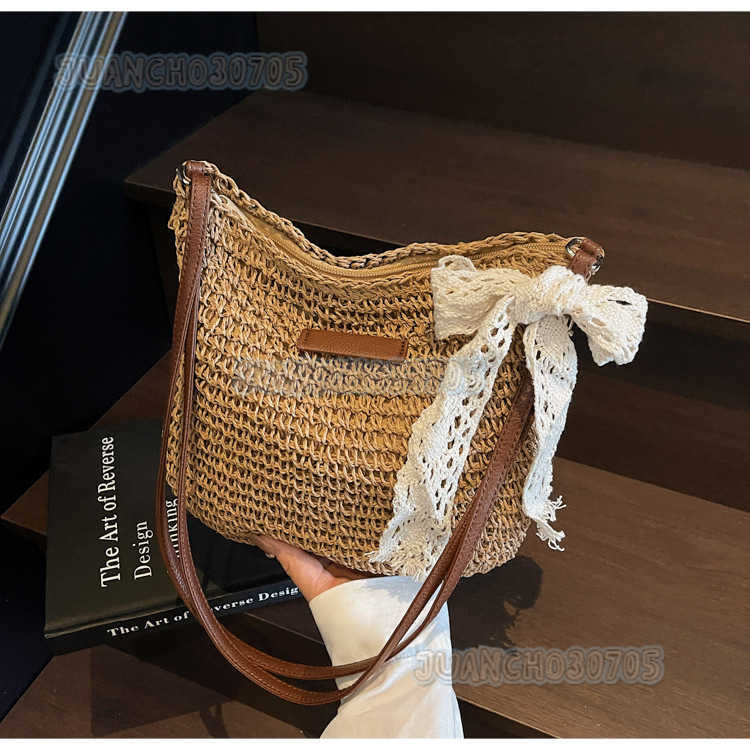 Crossbody Woven Straw Bag for Women Large Capacity 2025 New Summer Versatile Bucket Bag Beach Vacation Beach Bag H250809