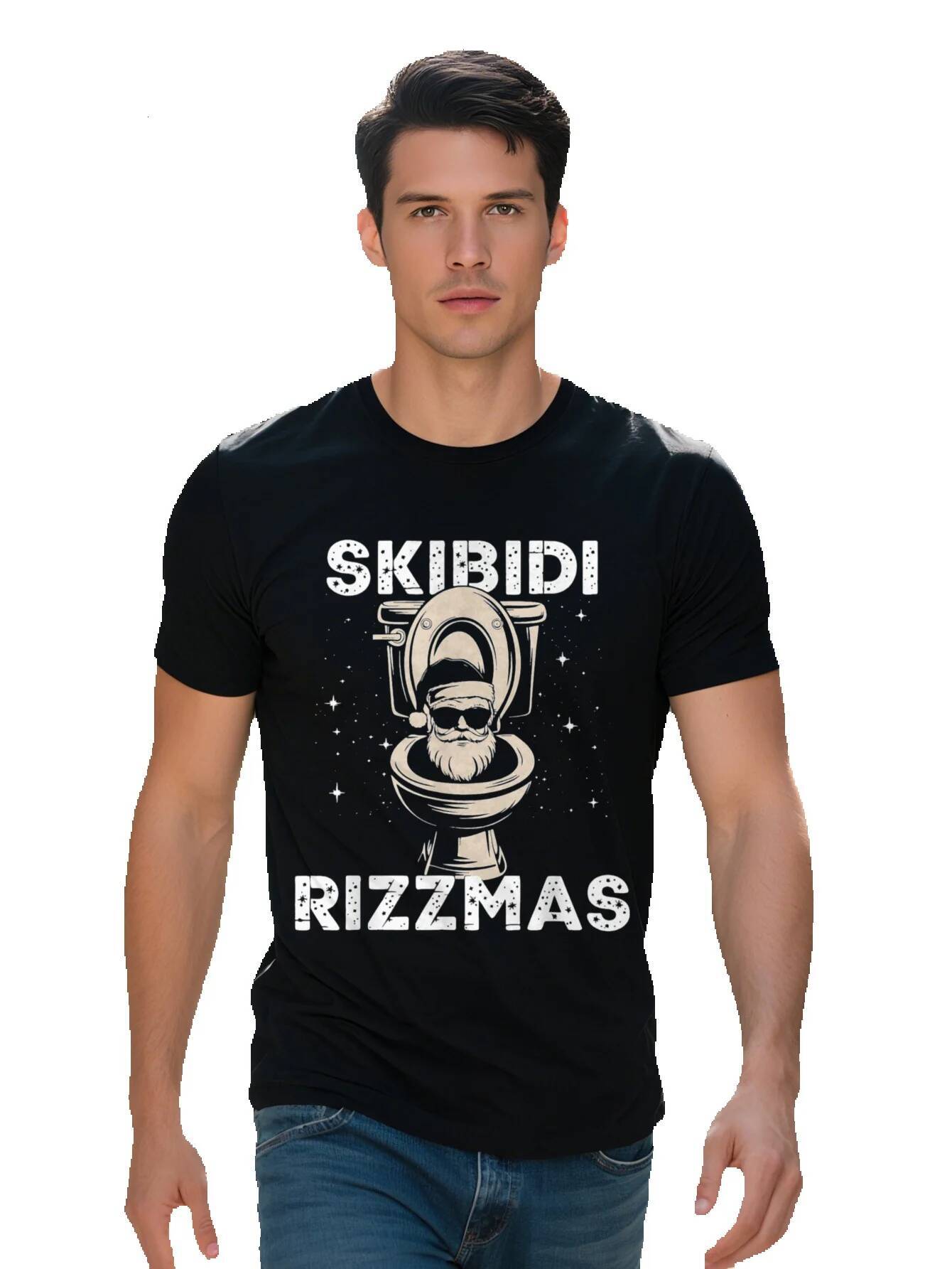 Men s Skibidi Rizzmas Funny Toilet Santa Graphic T-Shirt Cotton Crew Neck Short Sleeve Regular Fit All Seasons 25840 b5b4d