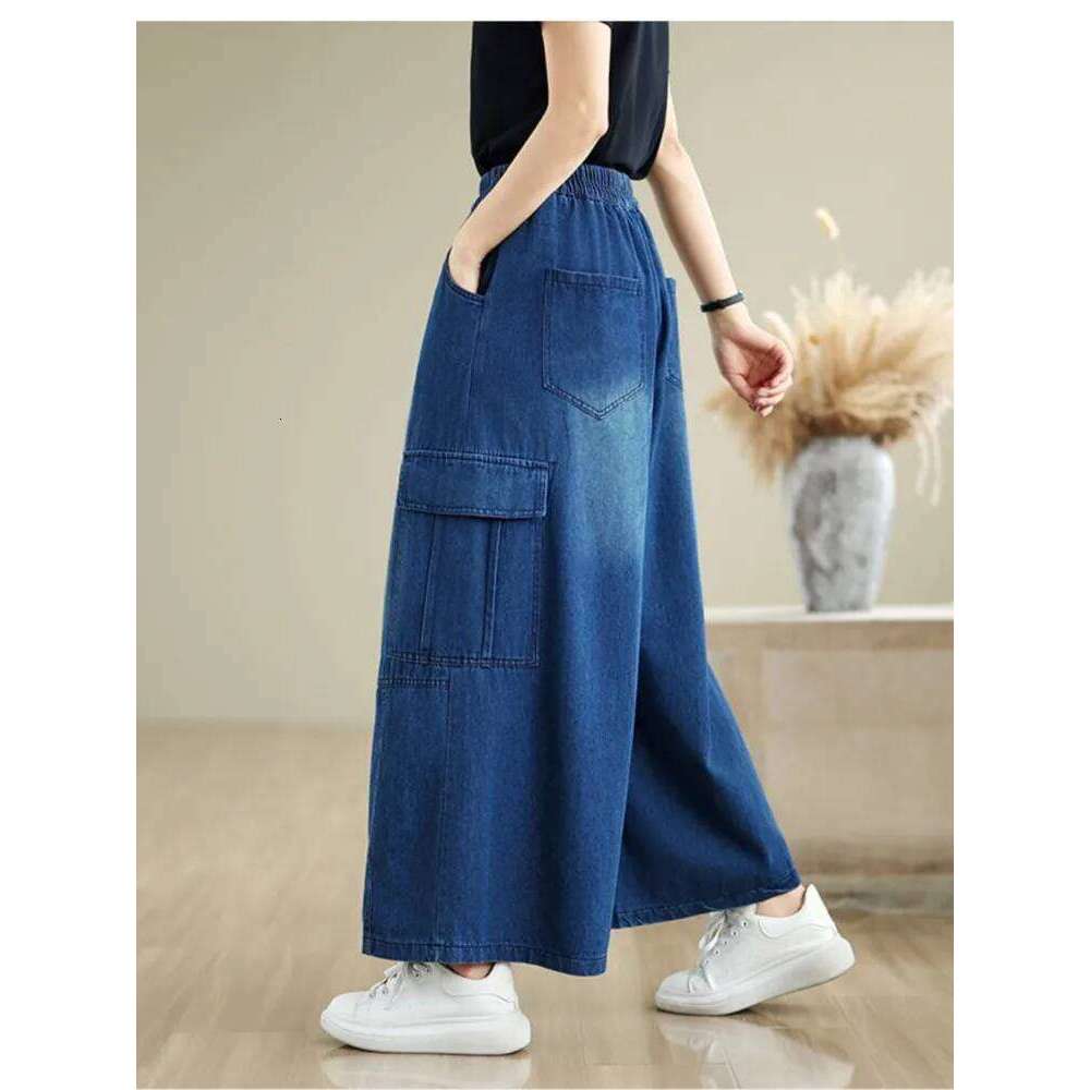 Oversized Jeans Retro Spring Summer Wide Leg Women Loose Pleated Modis Elastic High Waist Ladies Trousers Casual Woman Pant