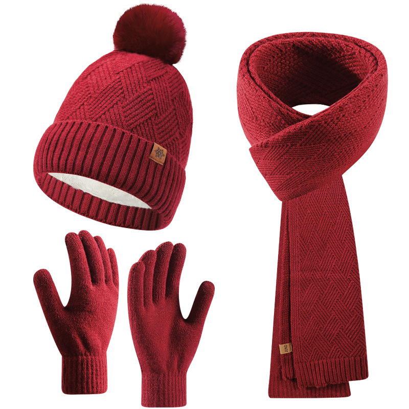 gloves women autumn winter outdoor warmth Double layered wool Customizable two piece set girls Knitted scarf Childrens hat