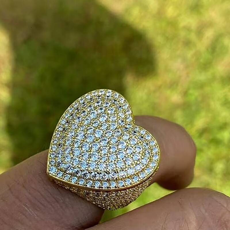 Pass Diamond Tester Hip Hop Jewelry 18K Gold Plated Luxury Solid 925 Silver Iced Out GRA VVS Moissanite Heart Shaped Men Ring